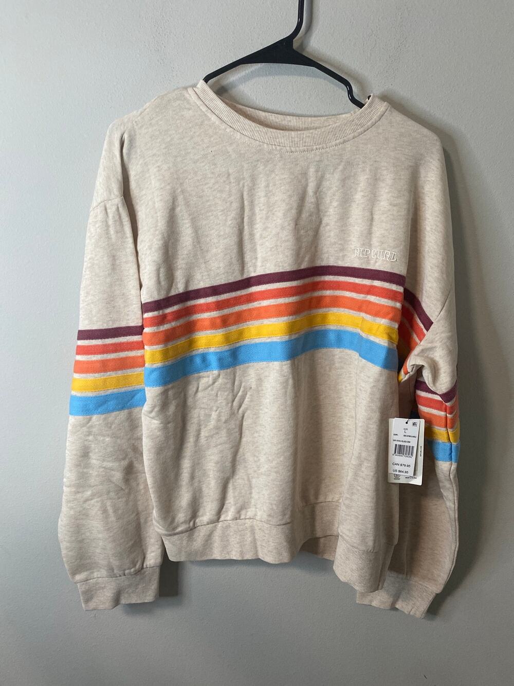 New Rip Curl Surf Revival Relaxed Crew Rainbow Stripes Size Large